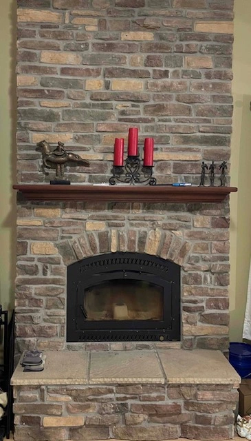 Existing Fireplace With Stove Insert Before